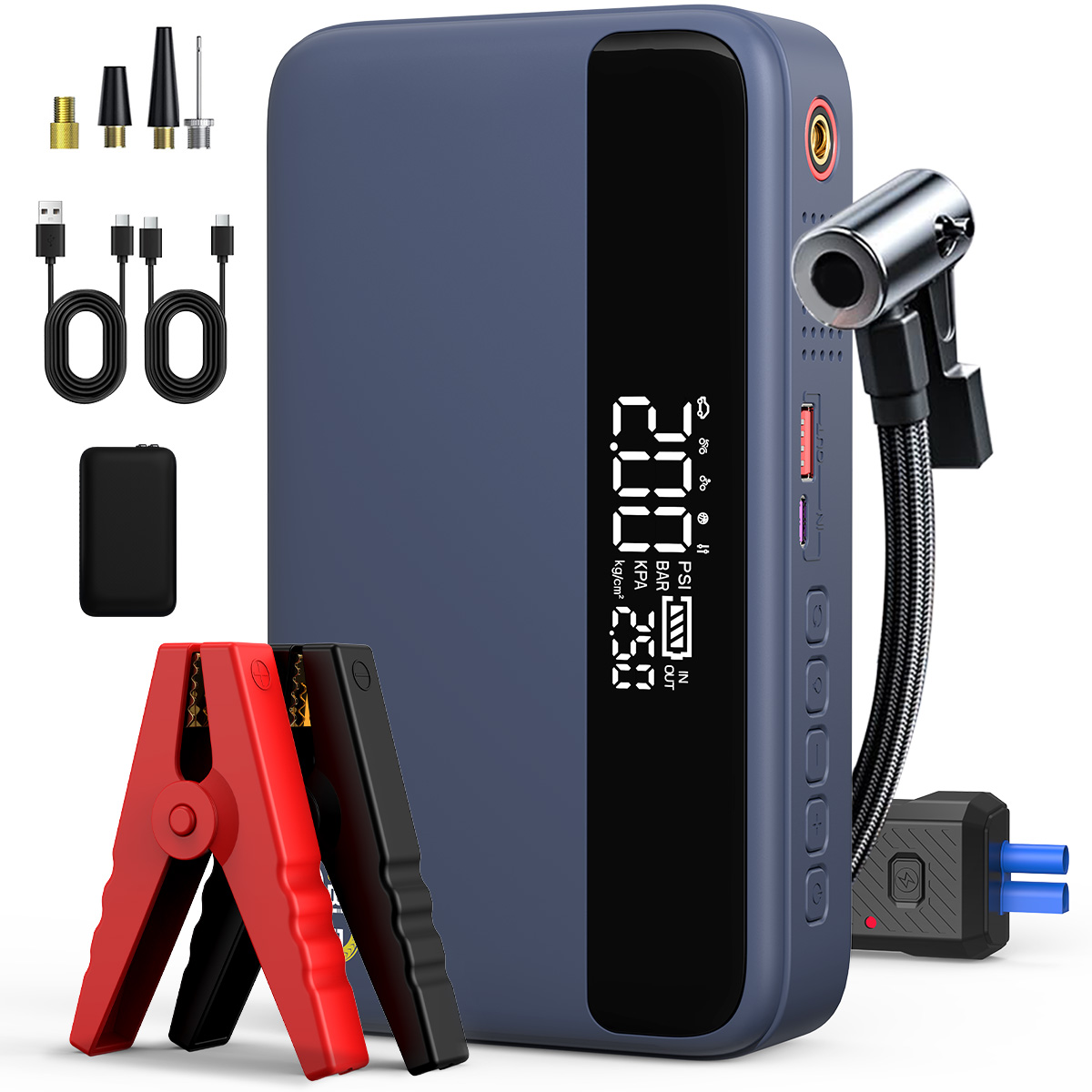 BIUBLE 자동차 시동 점프스티터 에어펌프 3000A PD65W 양방향 고속 충전 대용량 보조배터리 스마트 점프케이블 보관백, 12400mAh, 1개 100,000원