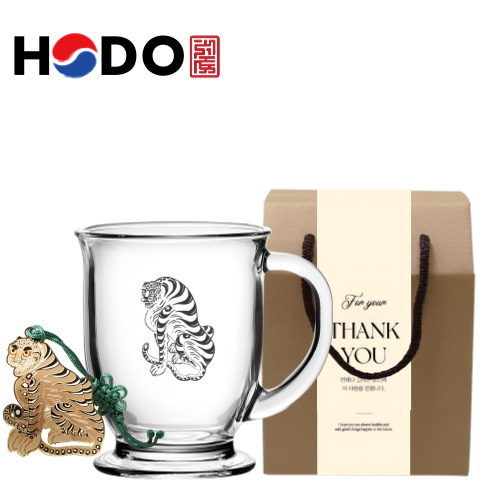 해피니스인어컵 맹호도 호랑이 글라스 머그컵 440ml 책갈피 선물세트 11,900원
