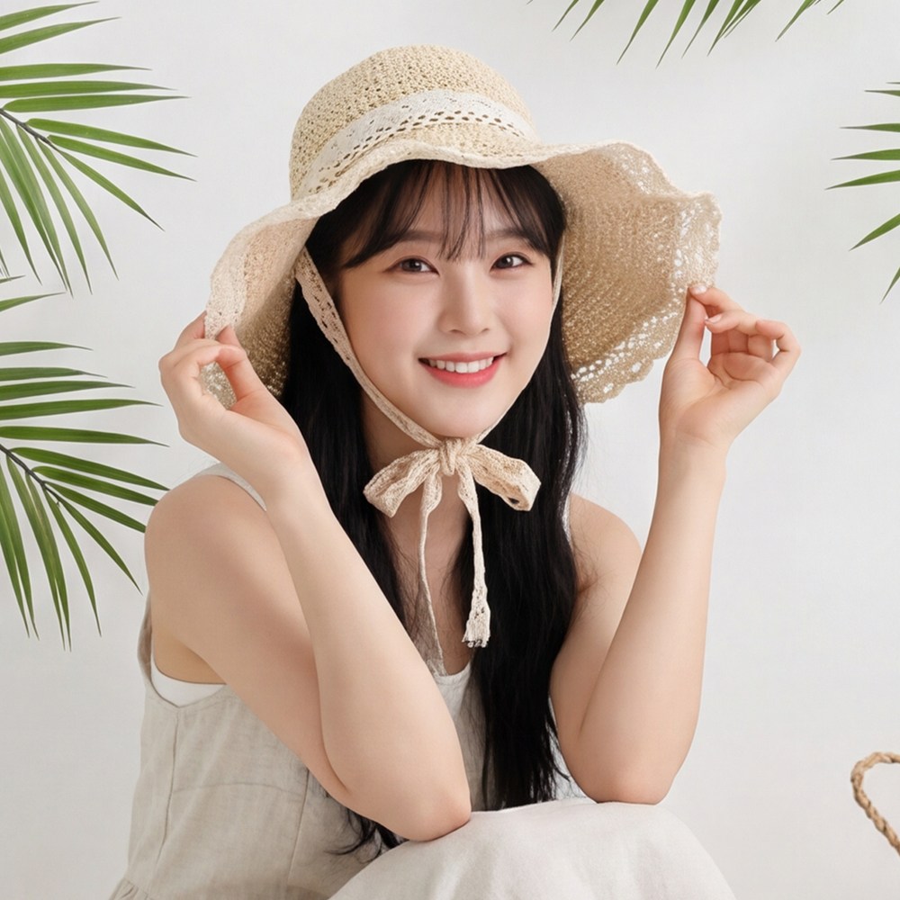 라뷰드 여성 레이스 플로피햇 여자 바캉스 휴양지 모자 휴가 여름 비치햇 버킷 밀짚 밀집 벙거지 왕골 선캡 넓은챙 버킷햇 9,800원