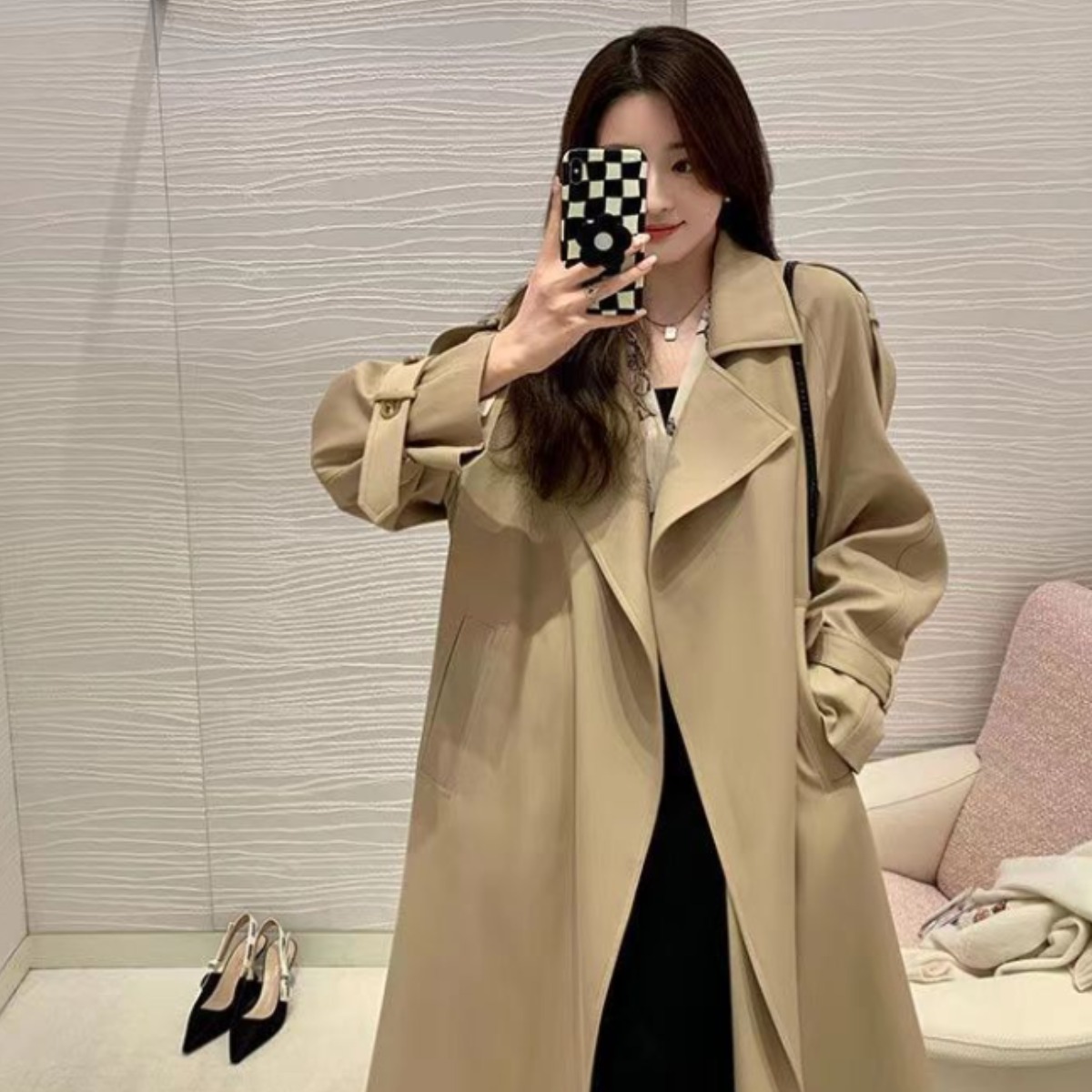 트렌치코트가 2025년 이른 봄 긴 패셔너블한 흰 코트 여성의 봄과 가을 82,100원