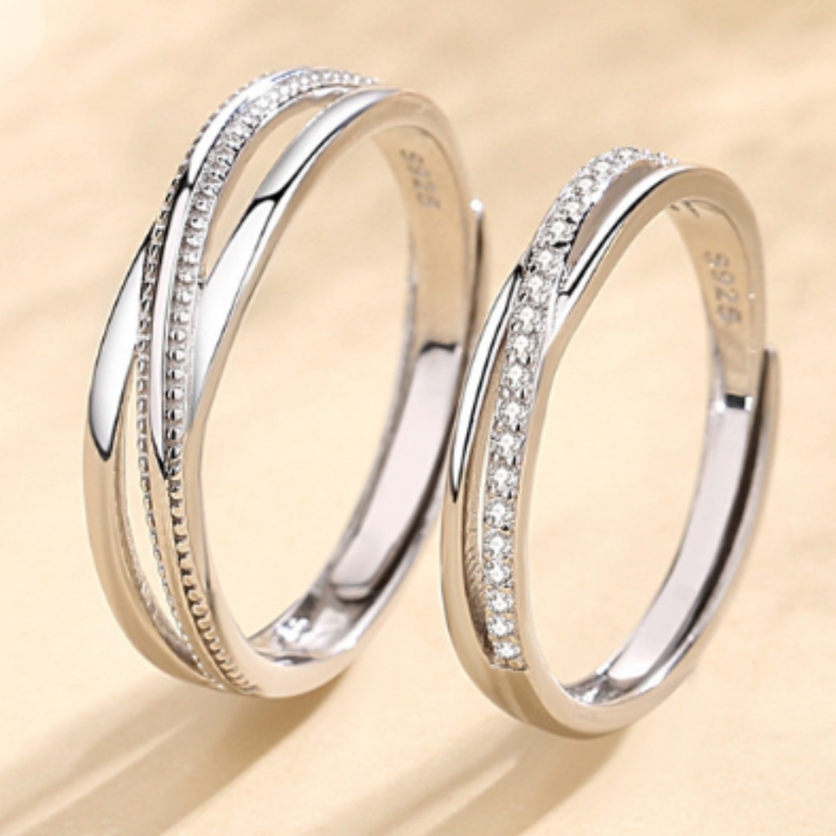 씨씨주얼리 순은 엇갈린 사랑 커플링 반지 심플한 라인 큐빅 커플C-318 29,800원