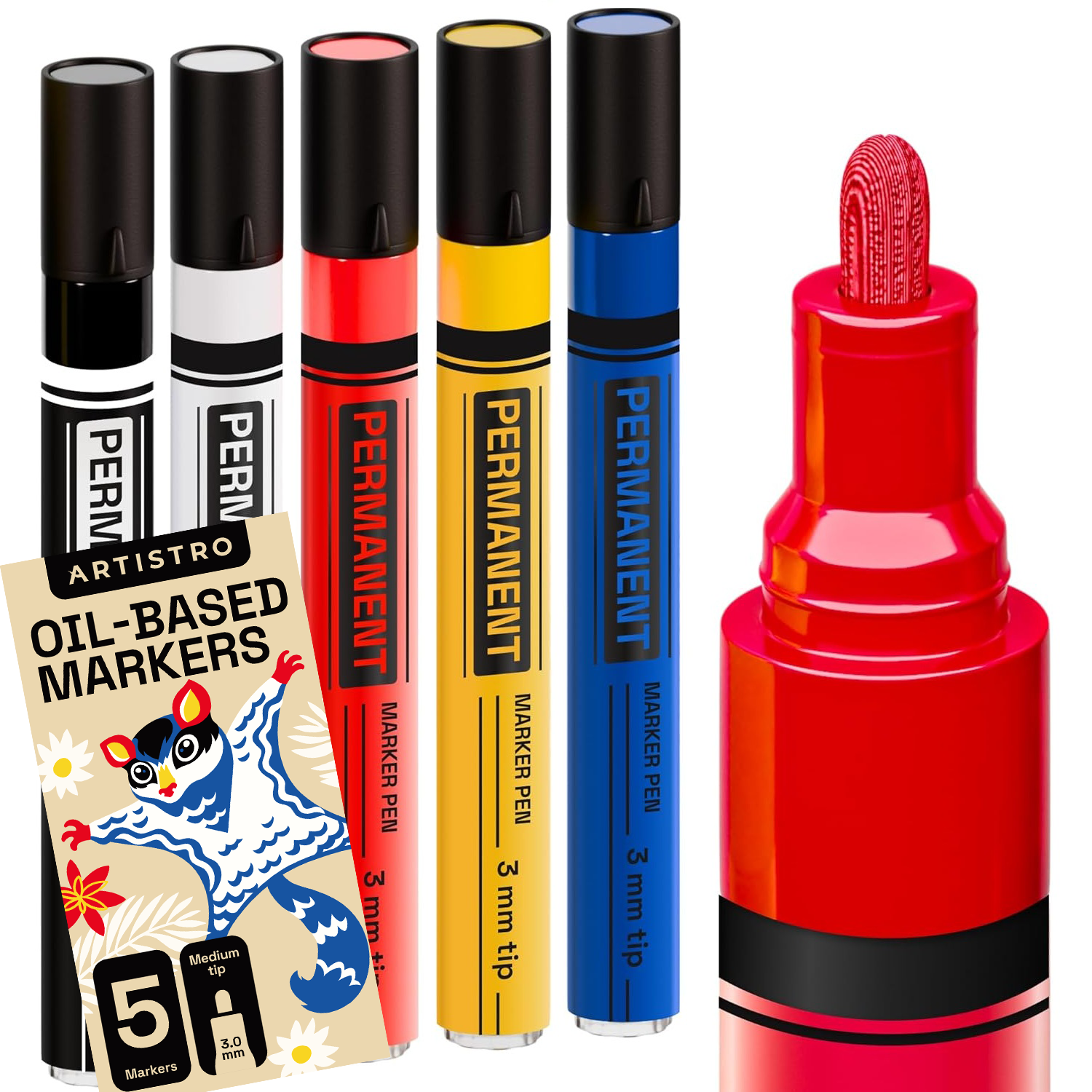 유성 영구 도료 마킹 펜-중간 마킹 펜, 타이어, 목재, 암석, 직물, 유리, 세라믹, 금속, 플라스틱 등-속건, 방수, 다양한 색갈에 사용 가능3.0mm, 1세트, 5색 19,200원