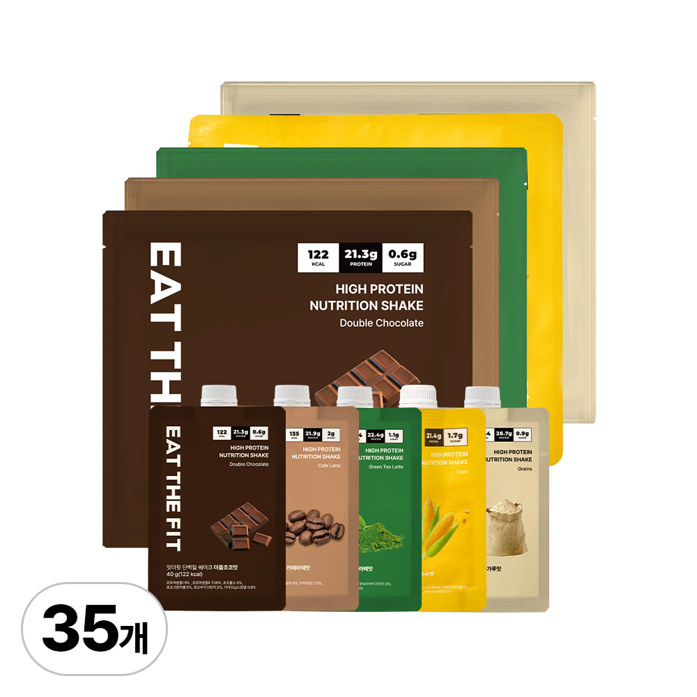 잇더핏 단백질 쉐이크 5주플랜 (더블초코맛 1주+카페라떼맛 1주+녹차라떼맛 1주+옥수수맛 1주+미숫가루맛 1주), 280g, 5개 117,000원