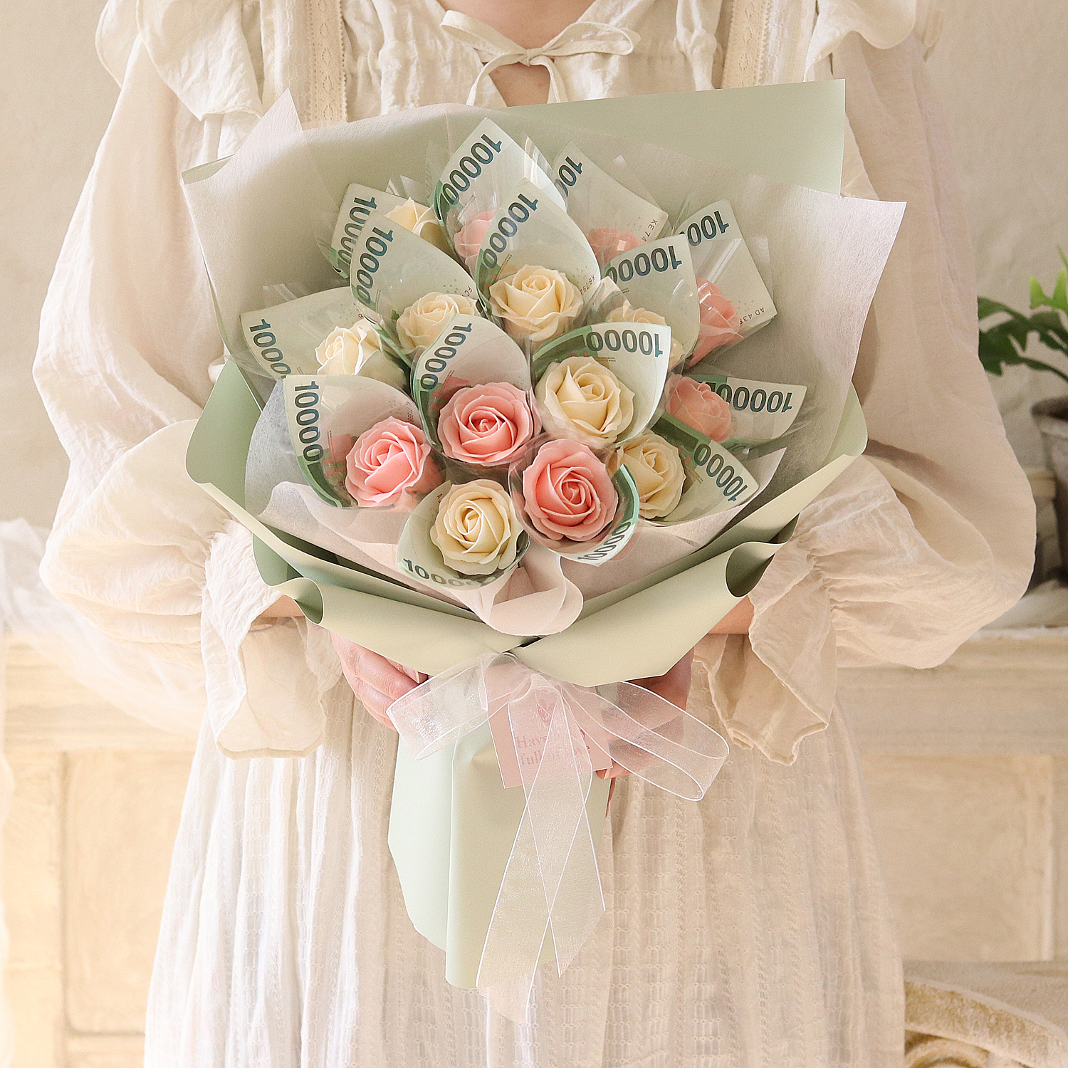 용돈 비누꽃 돈꽃다발 LED조명 15송이 세트 22,400원