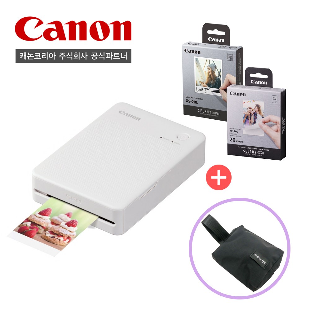 [캐논공식파트너] 캐논 포토프린터 SELPHY QX20/전용인화지(20매)/카드인화지(20매)/파우치패키지 222,000원