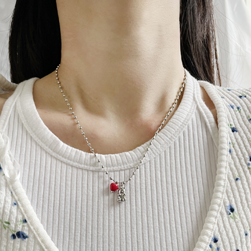 엘라주르 여성용 하트 곰돌이 볼 체인 목걸이 10,000원