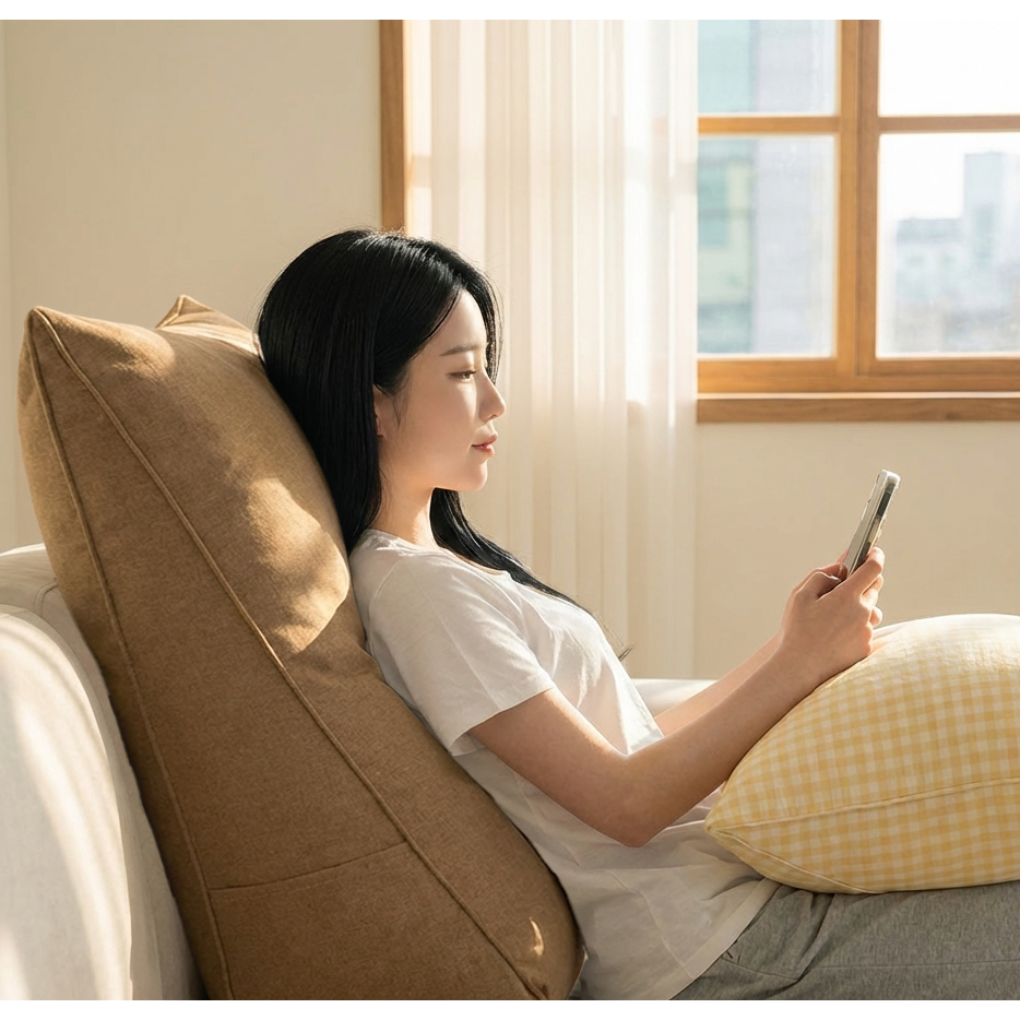 리넨 캔버스 삼각 등받이 쿠션 머리 목까지 지지 변형없는 세탁가능 허리 등쿠션 Yzontro, 카키 54,900원