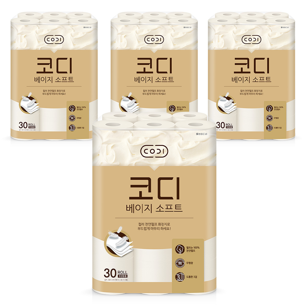 코디 베이지소프트 3겹 천연펄프 롤화장지, 30m, 30개입, 4개 52,800원