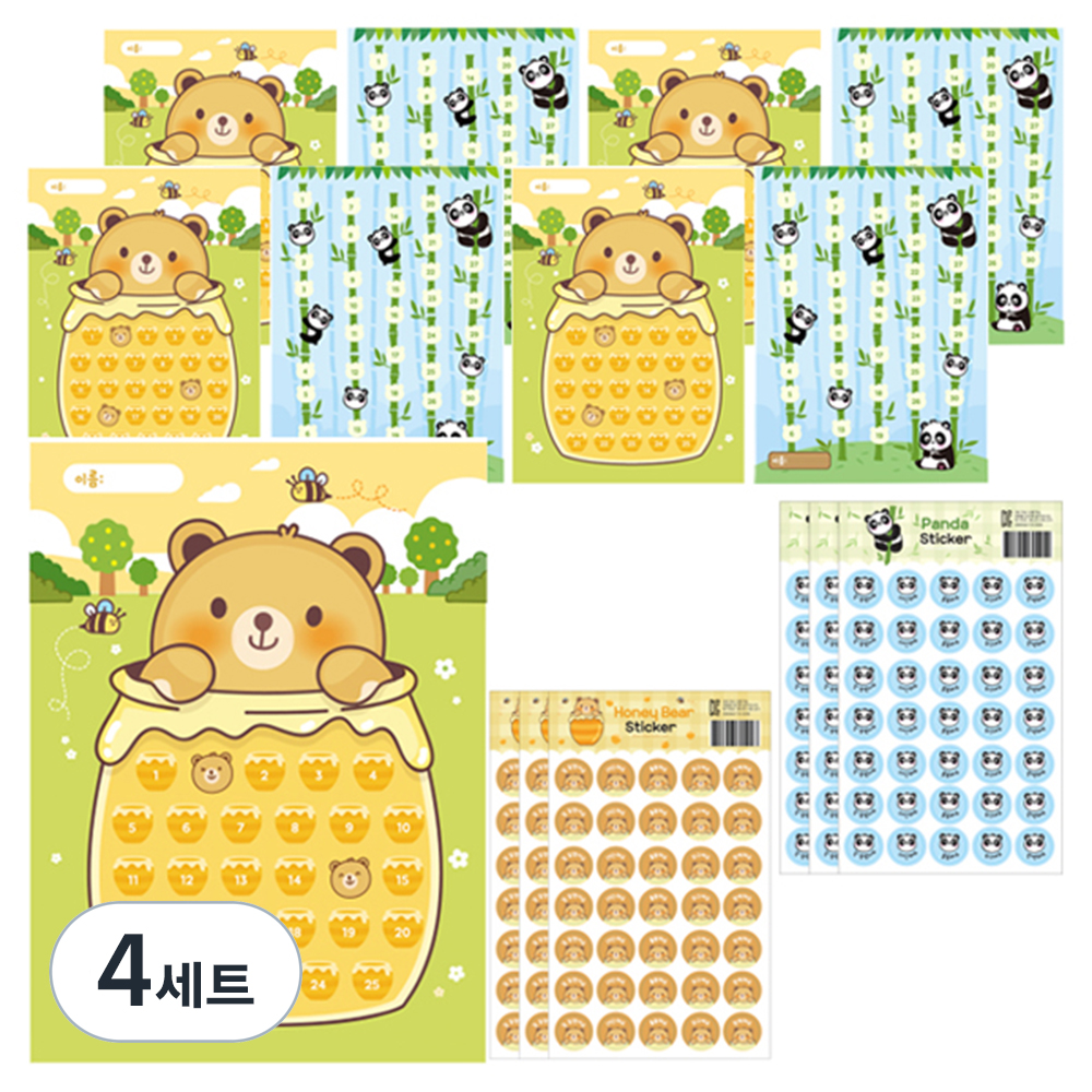 슈퍼쌤 양면 칭찬 판다 허니베어 스티커판 9p + 판다 스티커 3p + 허니베어 스티커 3p 세트, 혼합색상, 4세트 34,000원