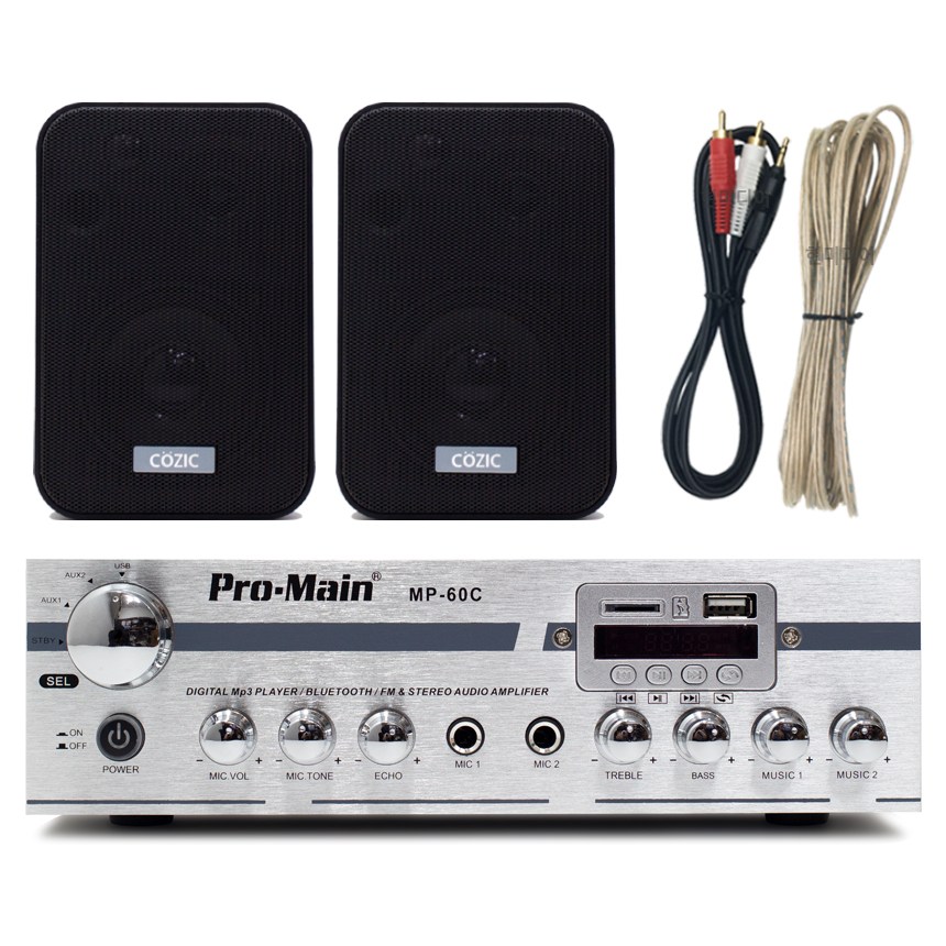 블루투스 매장용 미니 앰프 스피커 세트 카페 매장 업소용 벽걸이, MP-60C 1개 + 4인치 스피커 2개(블랙) 112,000원