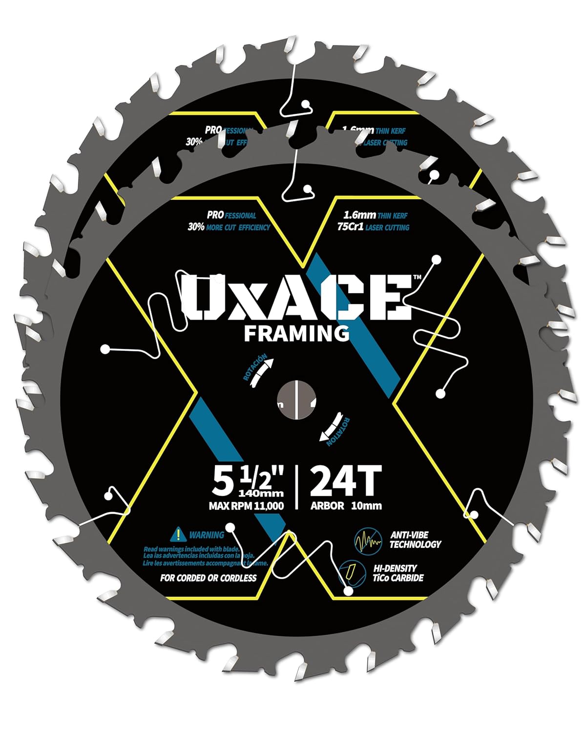 UXACE 5-12인치 24-이빨 원형 톱날 10mm Arbor 프레임 우드 커팅 카바이드 팁 얇은 커프 합판 MDF OSB 라미네이트 2팩용 33,320원