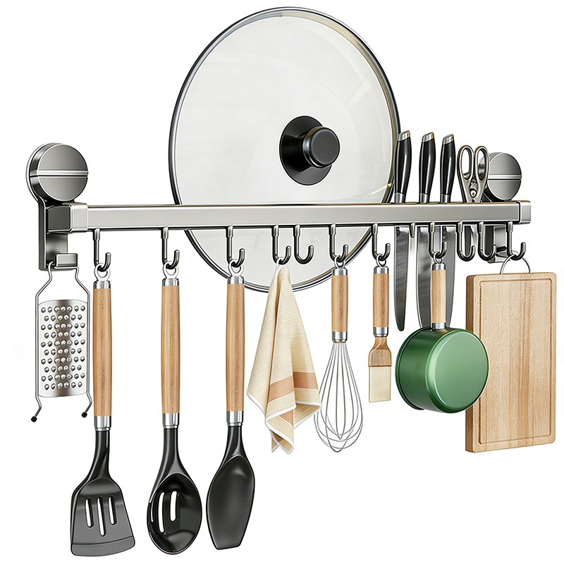 흡착식 무타공 걸이대 주방 조리도구 걸이 칼꽂이 냄비뚜껑 거치대 후크형 12,900원