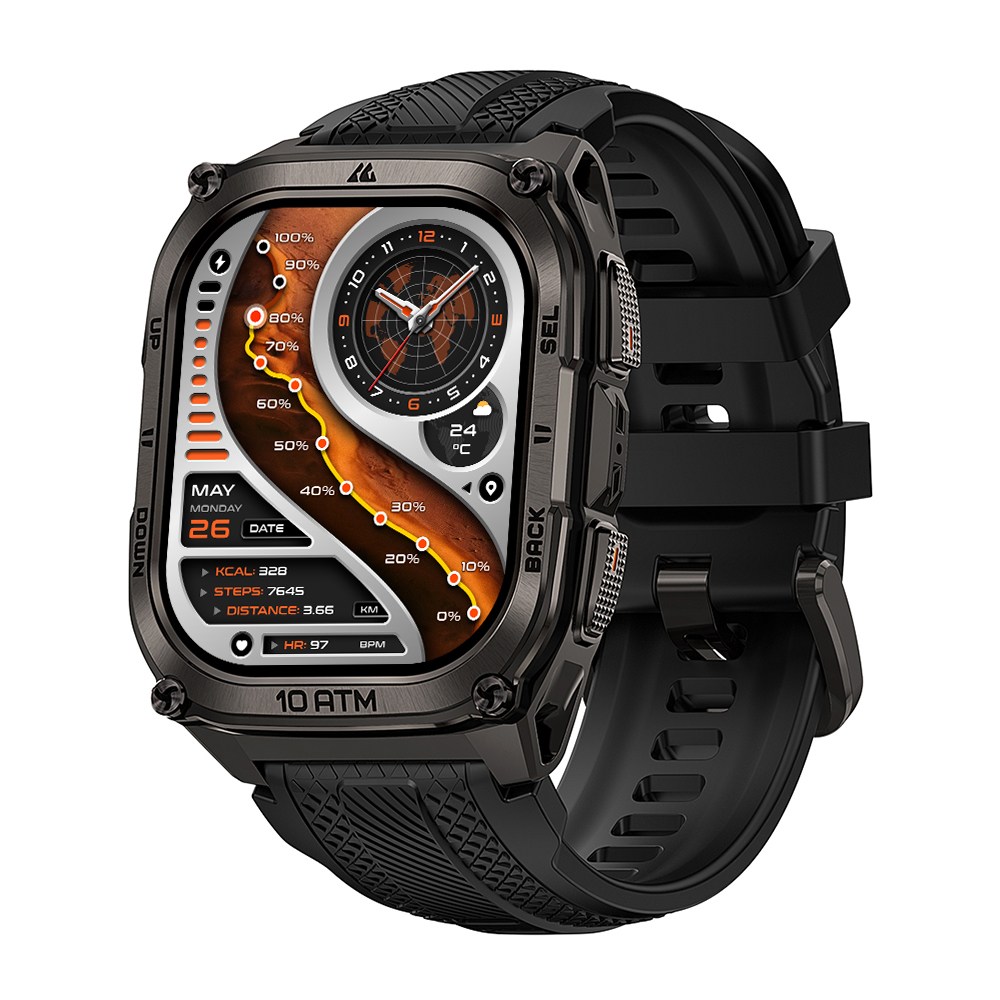 KOSPET 스테인리스 스틸 10ATM IP69K 방수, 군용 인증 듀얼 주파수 GPS, 오프라인 지도, 500mAh 6 개의 위성 위치 결정 시스템 TANK M4 스마트워치, GPS + 블루투스, 4.98cm, black 299,300원