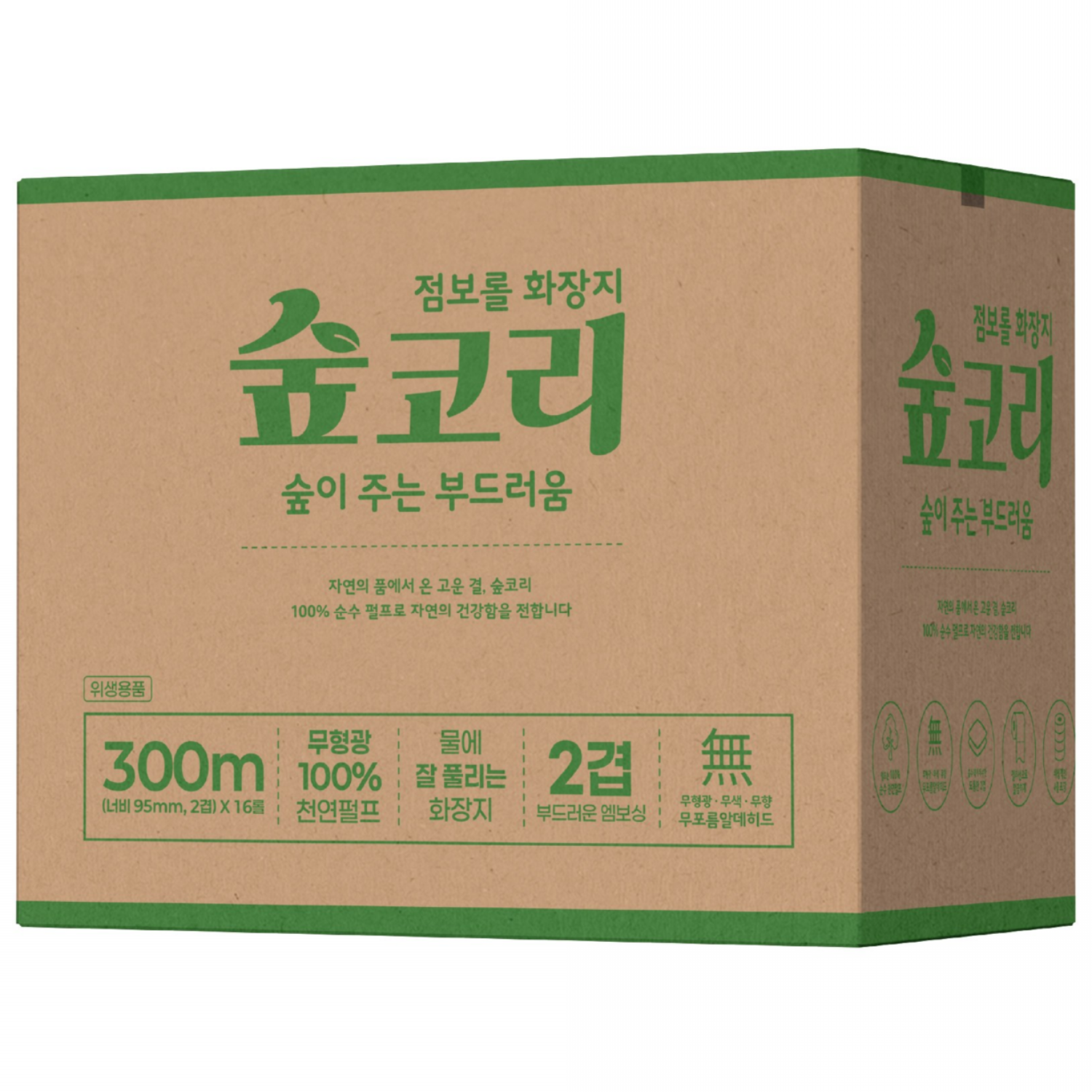 숲코리 300m 2겹 100% 천연펄프 잘풀리는 점보롤 화장지, 16롤, 1박스, 300m 33,990원