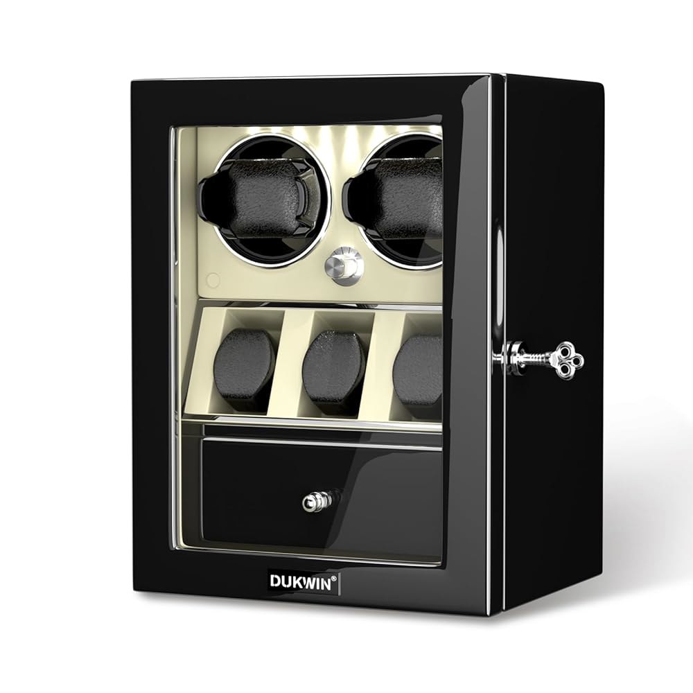 4/6/8 자동 시계용 DUKWIN 시계 와인더, 홀더 및 보석 보관함이 있는 잠금식 고광택 마감의 초조용한 모터, 내장 조명 350,400원