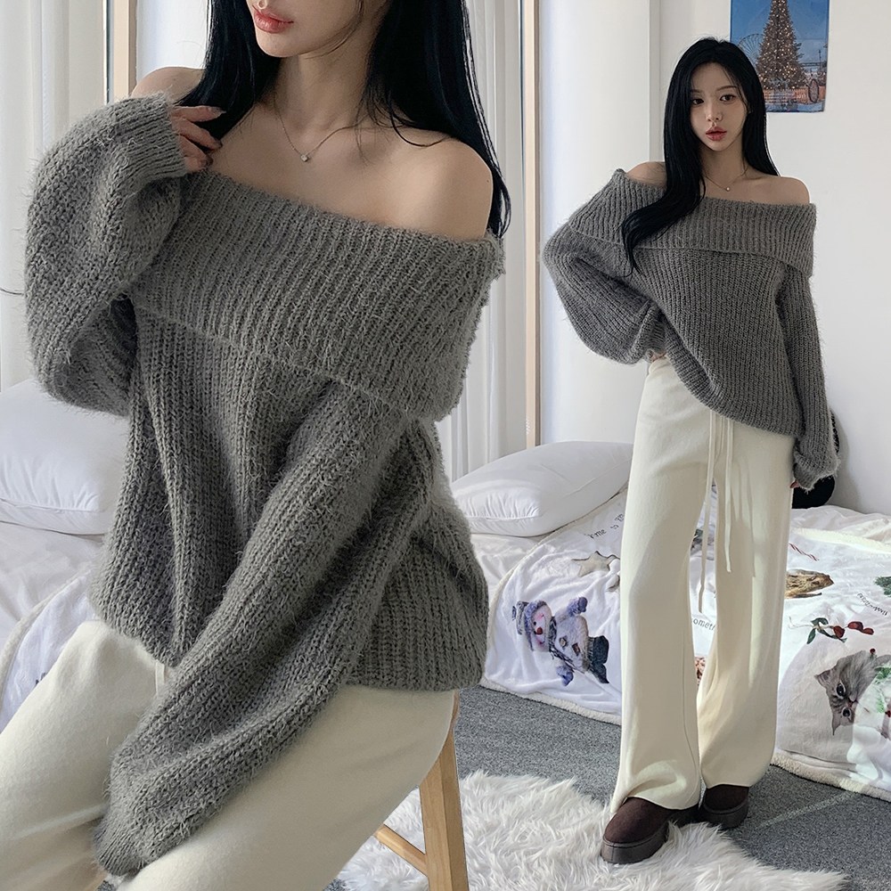 [보들촉감/4col] 보미 여리핏 오프숄더 솔잎 앙고라 니트 33,100원