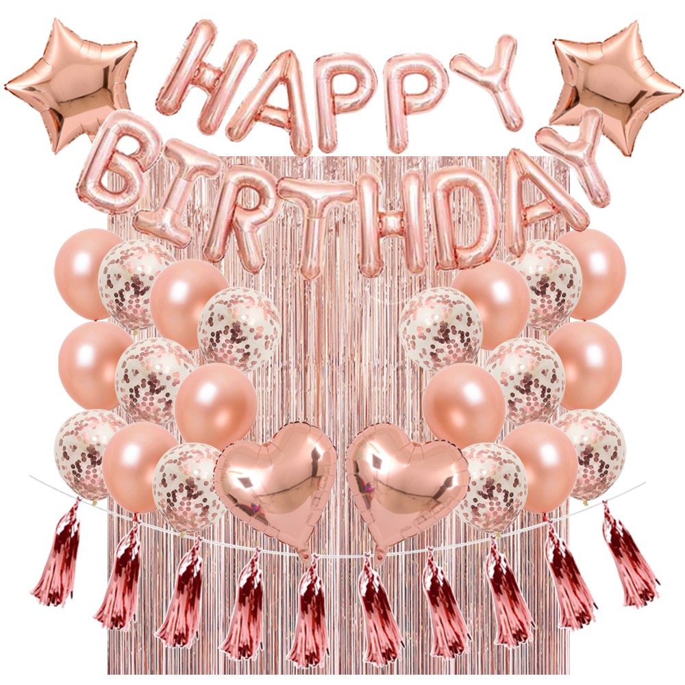 럭셔리 생일 가랜드 하트 스타 은박 혼합풍선 파티커튼 테슬 생일파티용품 세트 [에브리띵스마일] 1210, 1세트, 로즈골드 18,800원