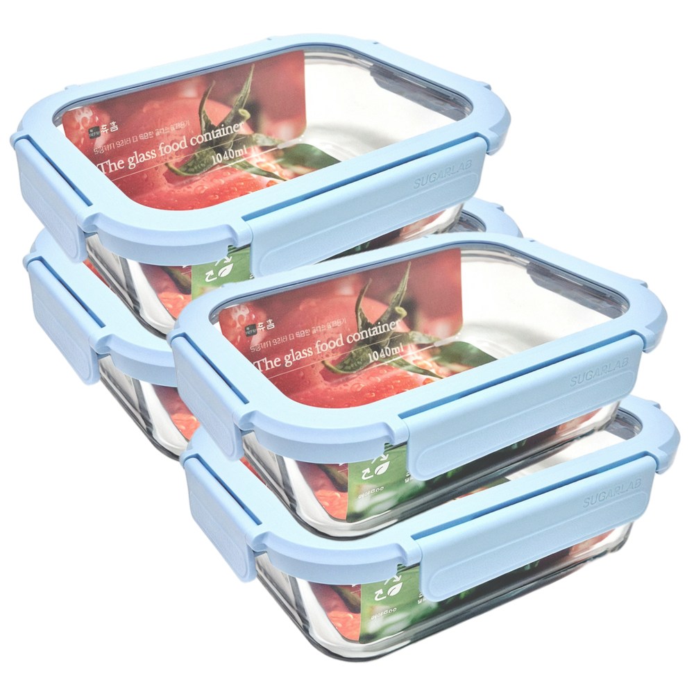 휴홈 더 투명한 바이오 글라스 유리 밀폐용기, 1040ml, 4개 30,600원