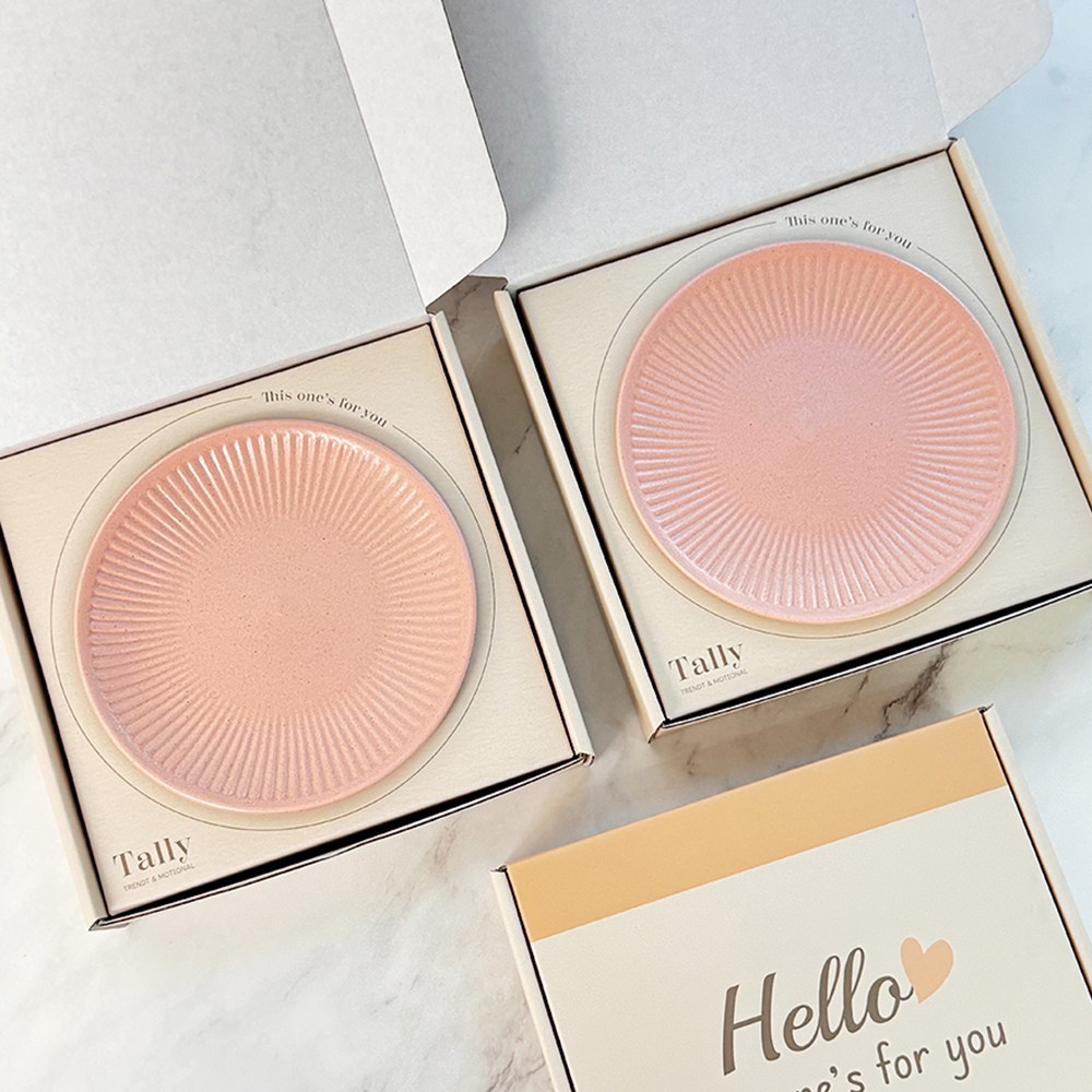 국산 플레이팅 디저트 접시 선물세트 답례품, 1개, 라인접시 2P세트 (핑크+핑크 / 1박스) 16,900원