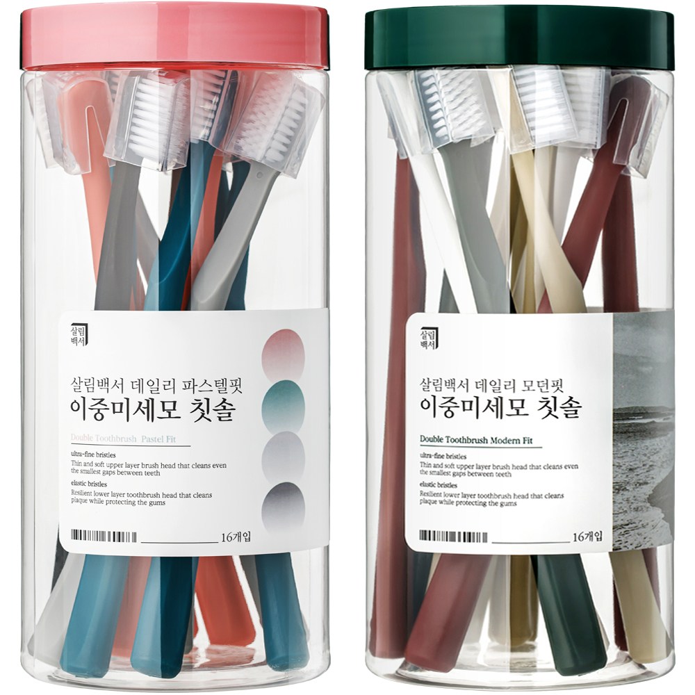 살림백서 데일리 이중 미세모 칫솔 총32개입 파스텔핏 16개+모던핏 16개, 1개 27,900원