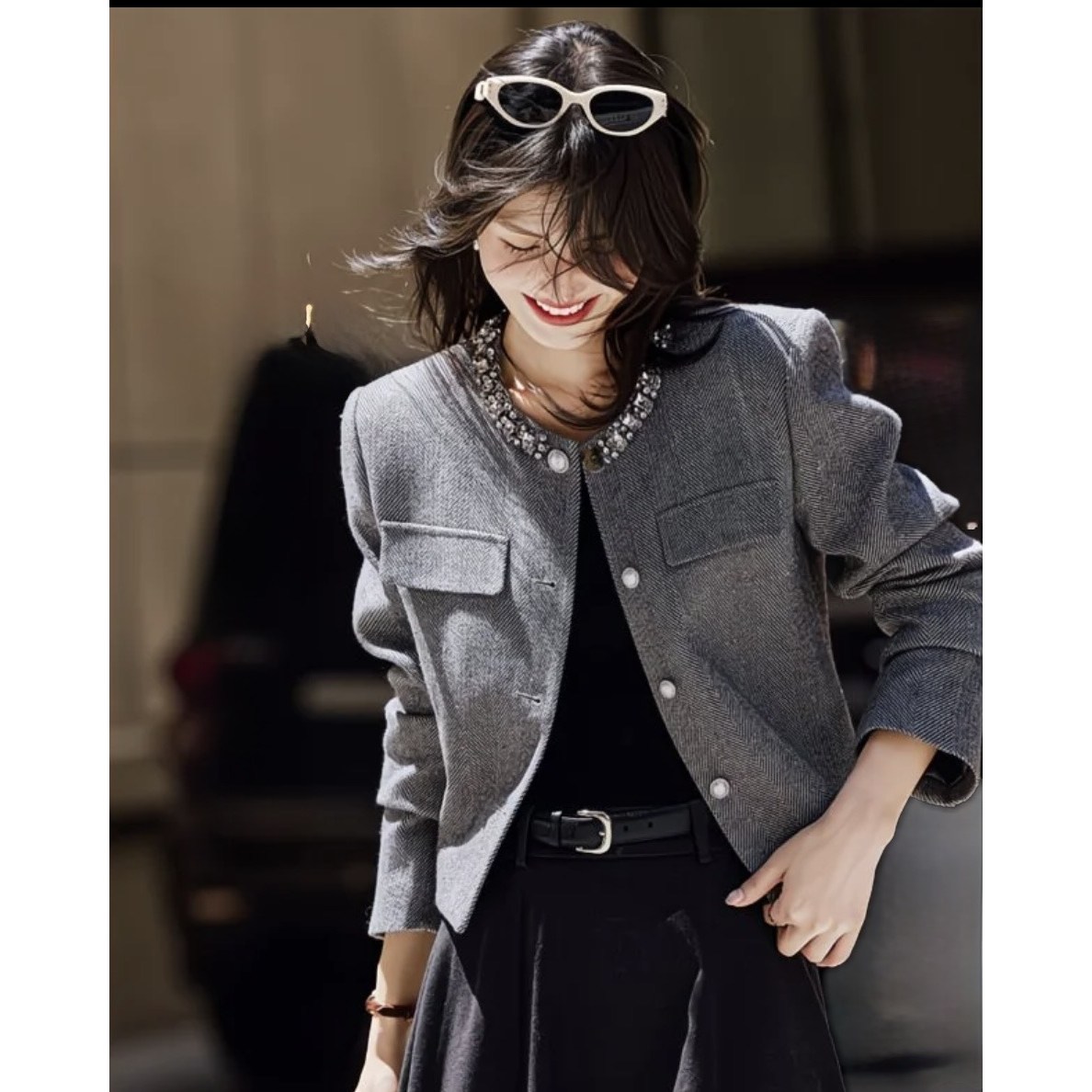 여성 트위드 라운드넥 자켓 / 봄 가을 데일리 숏 자켓 49,500원