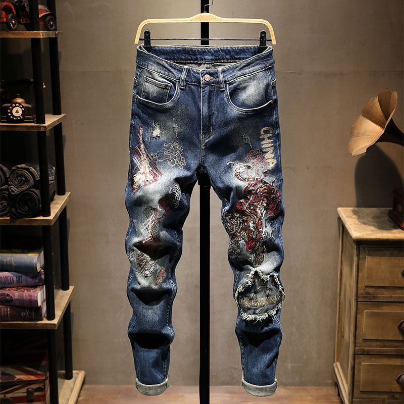 남성용 자수 청바지 스판 디스트로이드 청바지 Men's jeans 뉴타임즈 I682N548 28,800원