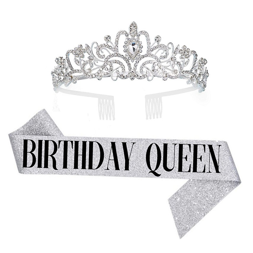 올리브파티 생일 파티용품 공주 티아라 어깨띠 세트, 1세트, 실버티아라+생일퀸어깨띠 12,900원