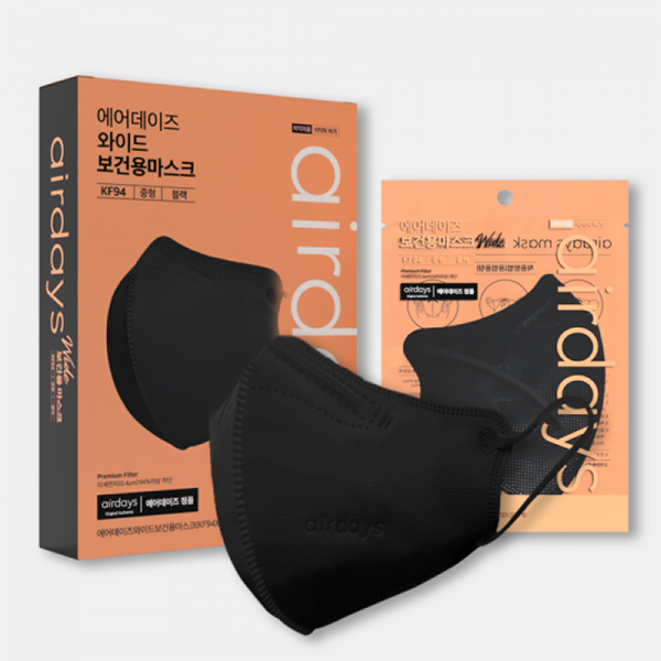 에어데이즈 KF94 와이드 마스크 블랙 중형 10매, 10매입, 1개, 검정 4,900원