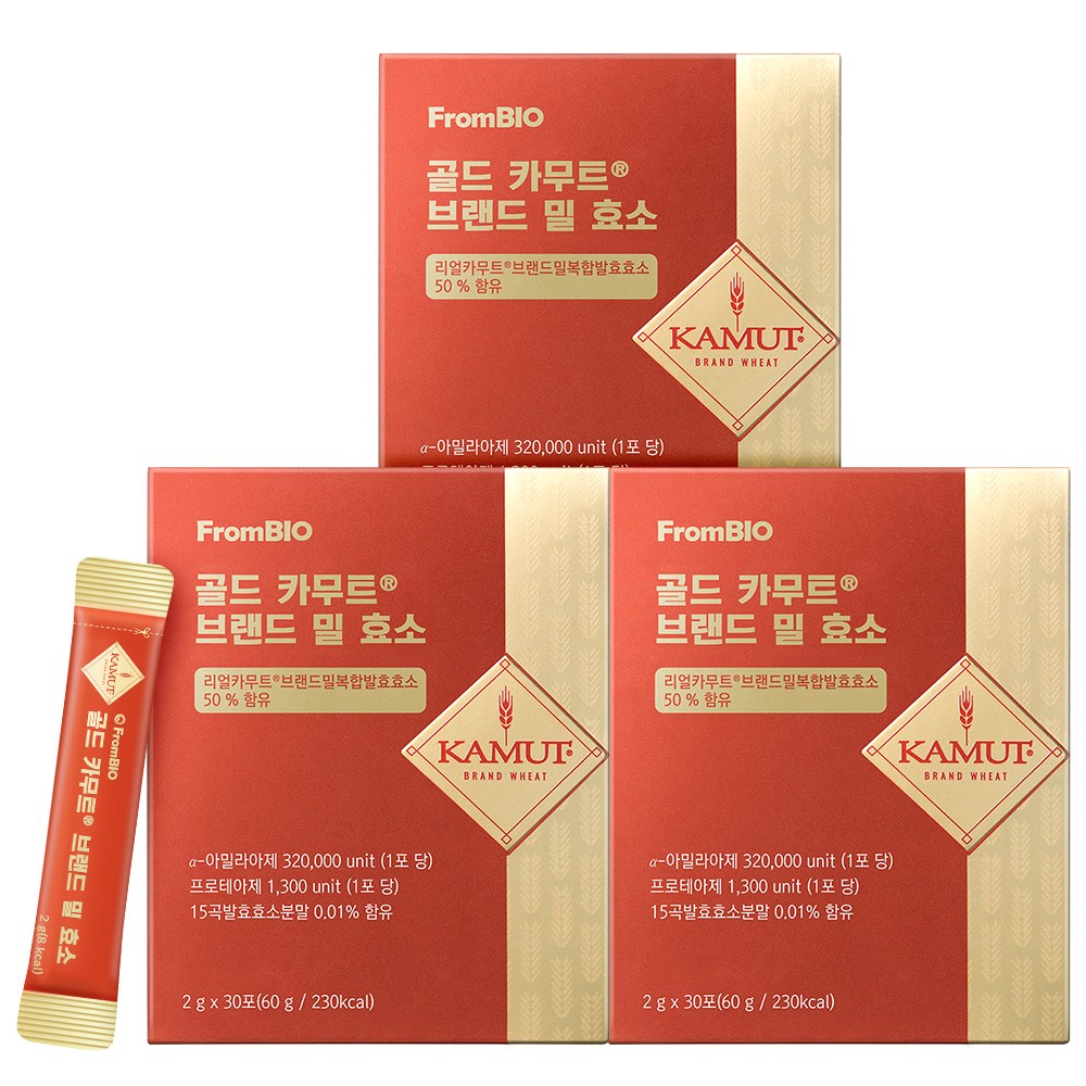 [본사기획세트]프롬바이오 골드 카무트® 브랜드 밀 효소 30포 + 호박스틱 1포, 60g, 3개 49,900원