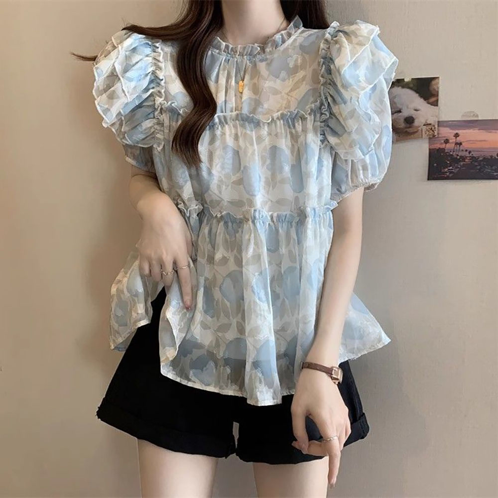 IWMAFT 여자 여름 프릴 퍼프 블라우스 슬림 톱 JD37 18,900원