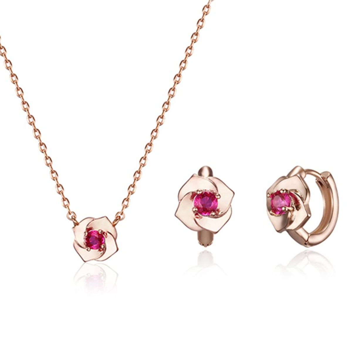 엘르 주얼리 루비 플라워 심플 귀걸이 목걸이 세트 로즈골드 + 쇼핑백 118,000원