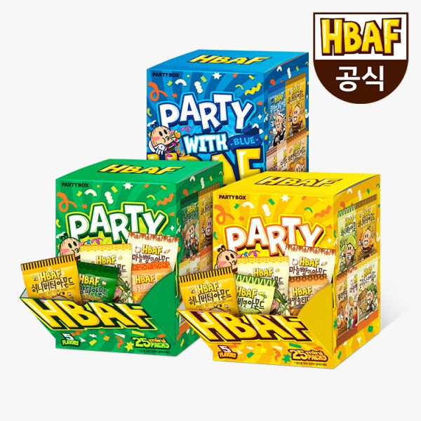 HBAF 바프 파티박스(옐로우/그린/블루) (미니 허니버터 와사비 군옥수수맛 외) 28,600원