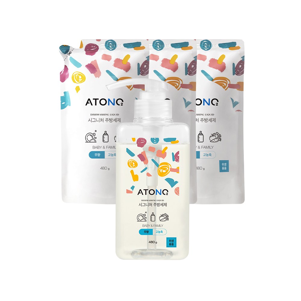 [아토앤오투] 시그니처 주방세제 무향 용기형 1개+리필형 3팩 젖병 세정제 유아식기 과일 46,200원