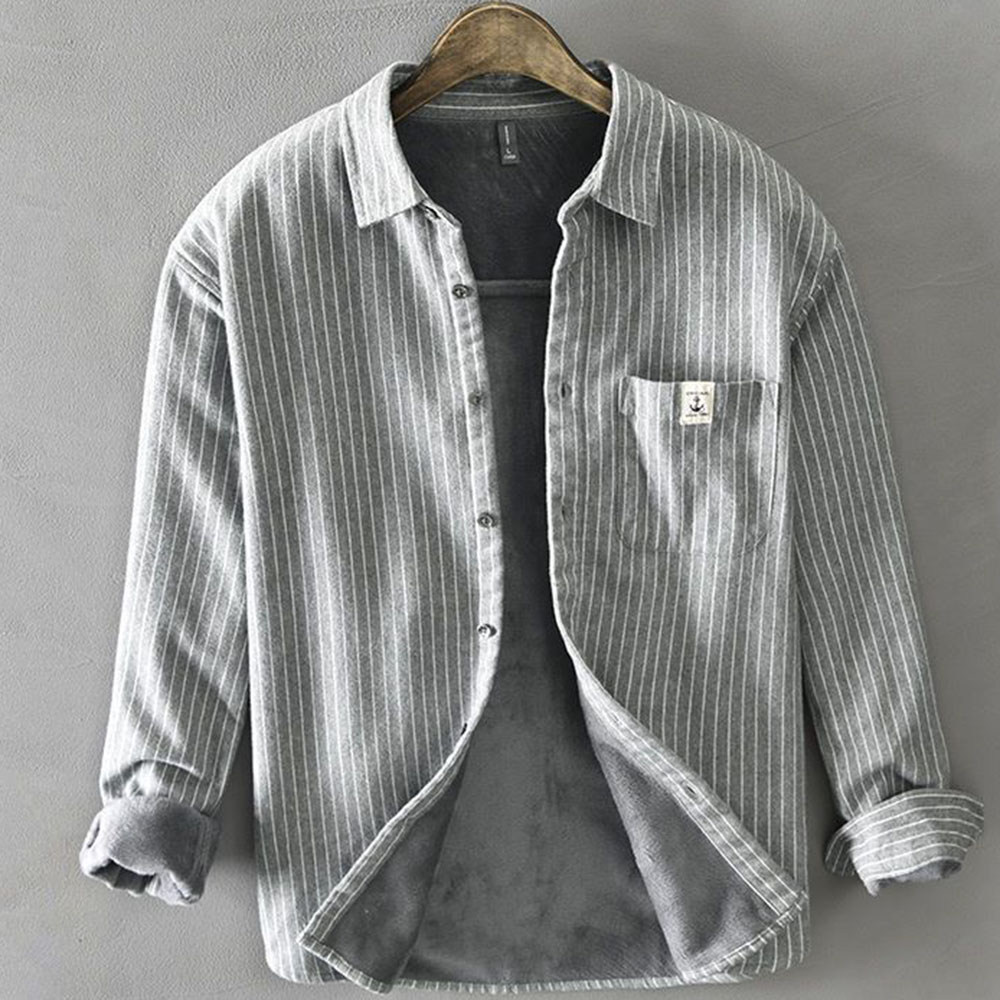 MOSAIRATION 남성 기모 스트라이프 카라넥 루즈핏 캐주얼 보온 긴팔 셔츠 V0122131 17,200원