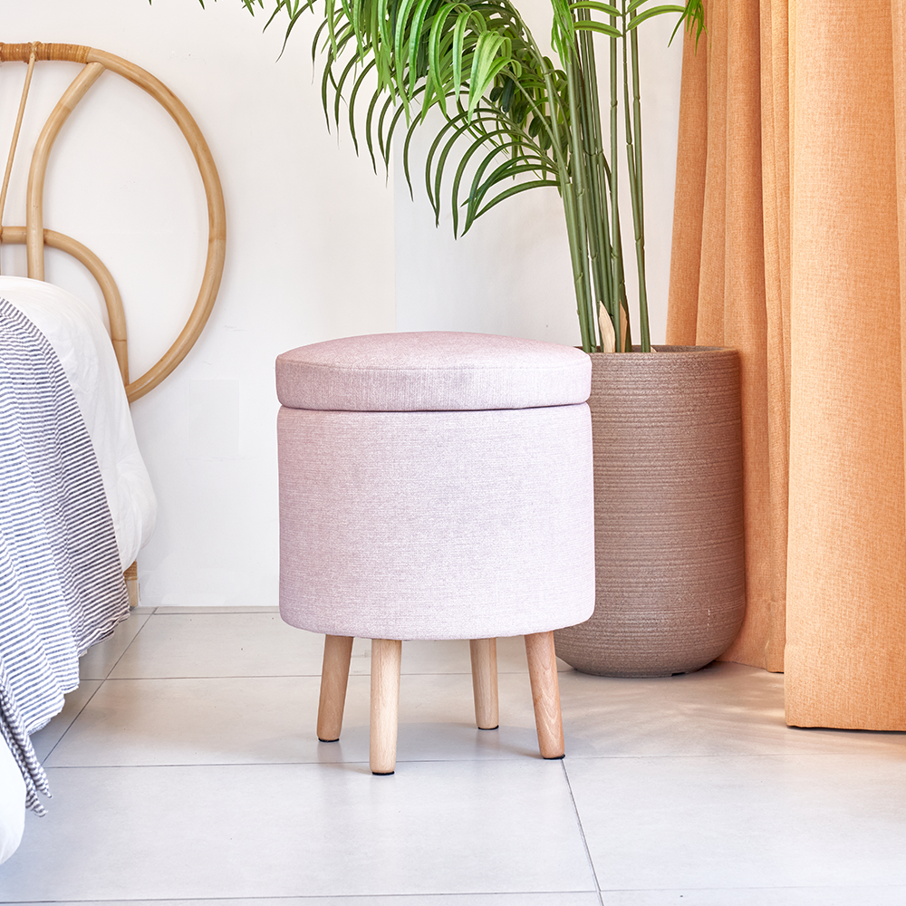 메종 원형 원목 다리 수납 보조 화장대 스툴 의자, 핑크, 1개 35,900원