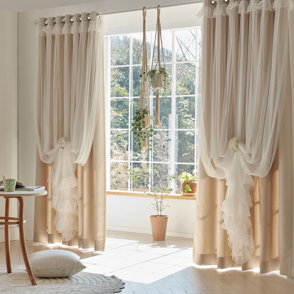 뷰하우스 벨리체 셔링레이스 분리형 암막 커튼 세트 133,500원