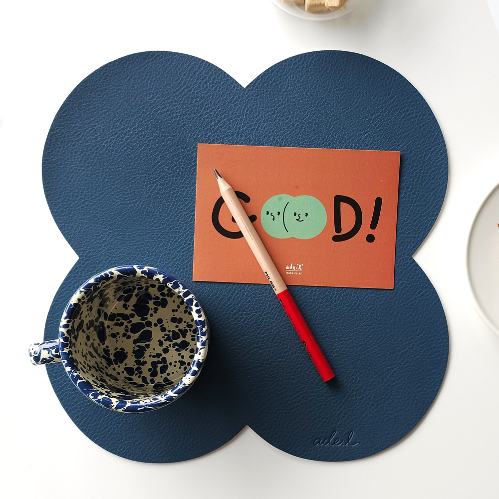 에이드엘 클로버 레더 미니 테이블 매트, 네이비, 298 x 302 mm, 2개 9,900원