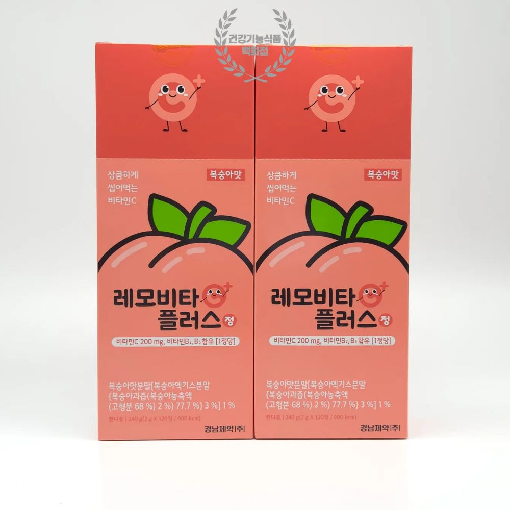 편하고 맛있는 츄어블 비타민 씹어먹는 비타민C 경남제약 레모비타플러스 복숭아맛 120정, 2개 14,000원
