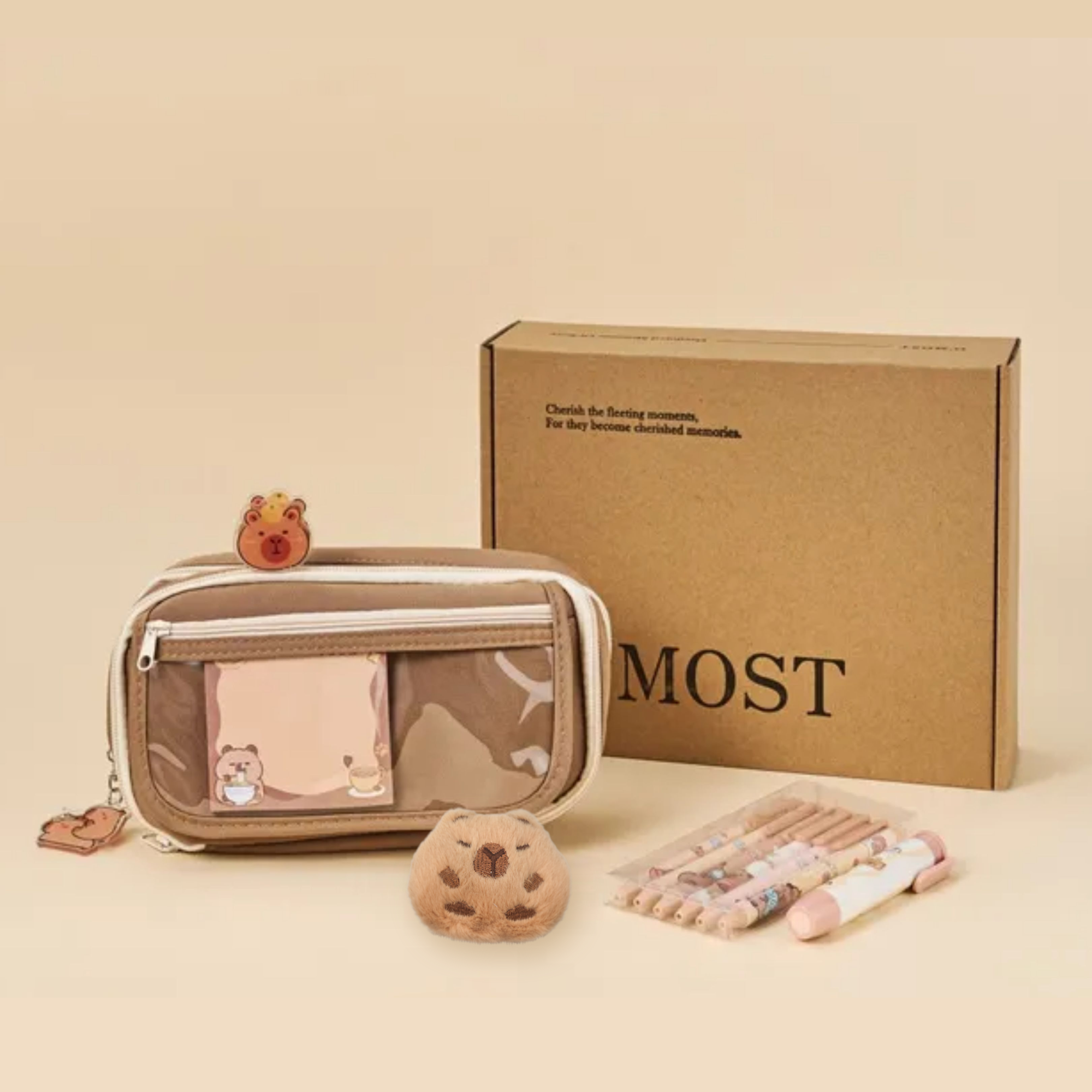 오모스트 대용량 카피바라 인형 필통, 1개, 브라운+꿀템SET 16,650원