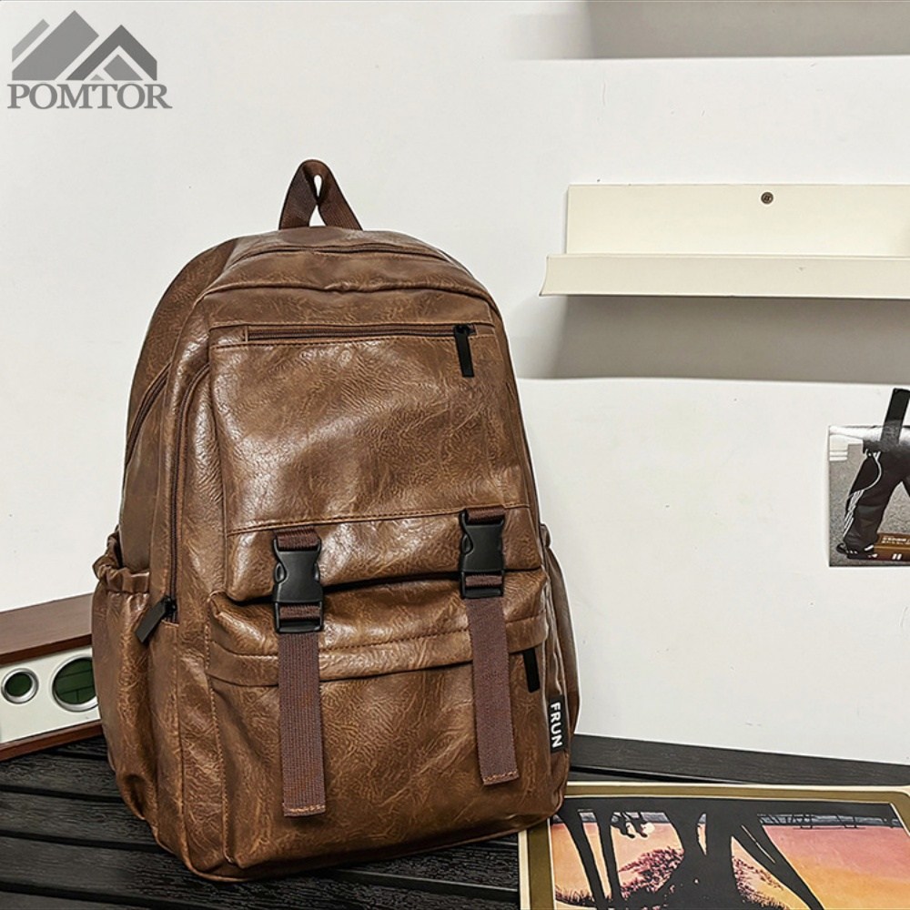 POMTOR 남녀공용 데일리 캐주얼 여행용 대용량 가죽 크로스백팩 노트북 백팩 29,310원