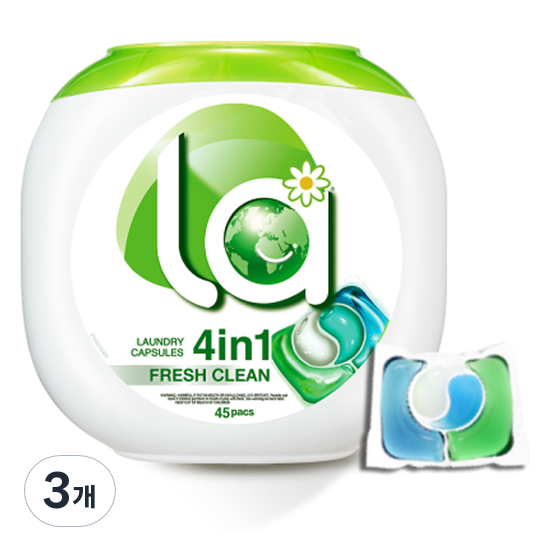 엘에이 4in1 딥클린 일반 드럼공용 캡슐 세탁세제 프레쉬 클린향, 45개입, 3개 40,320원