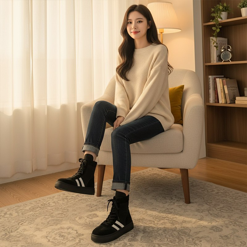 홈티크 (버젼 2) Q스타일 화이트 플랫 하이탑 스니커즈 운동화 58,500원