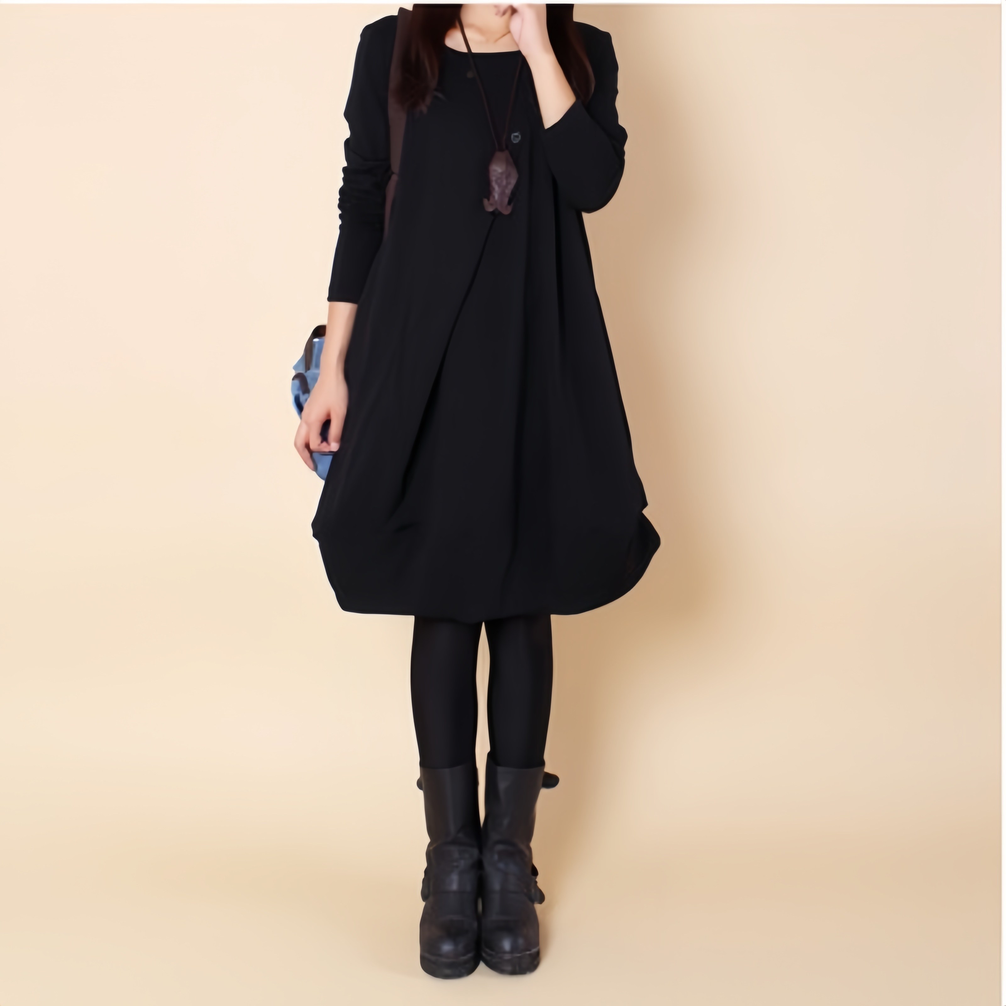 POMTOR 여성 원피스 봄가을 캐주얼 라운드 긴팔 휴양지룩 29,690원