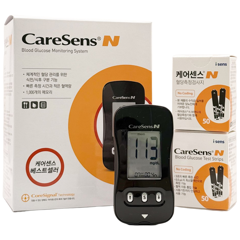 케어센스N 혈당측정기+시험지110매+채혈침110개+알콜솜100매 당뇨 당 체크기 검사기 29,530원