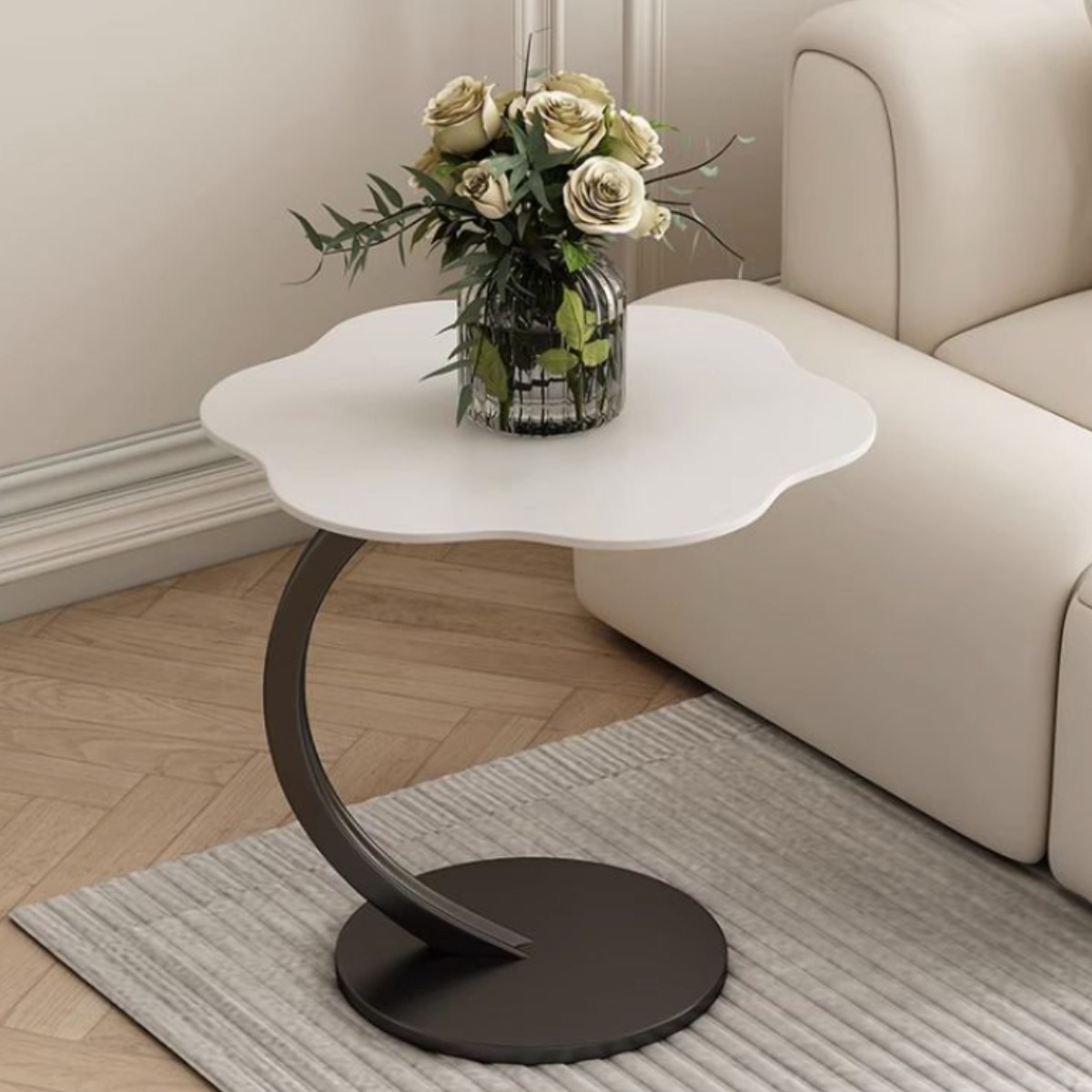 리빙폴리오 미드센츄리 모던 심플 블라썸 쇼파 침대 사이드 테이블 철제 원목 협탁, 1개, 네츄럴 블랙 41,700원