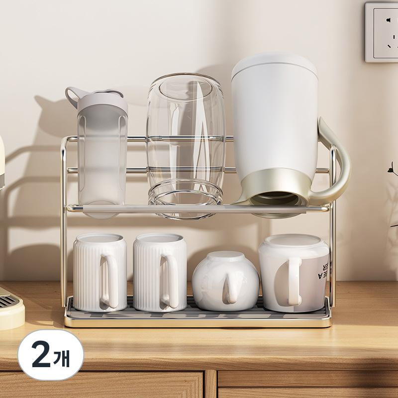 우이지아 스텐 논슬립 실리콘 컵걸이 건조대 2단 거치대, 2개 32,000원