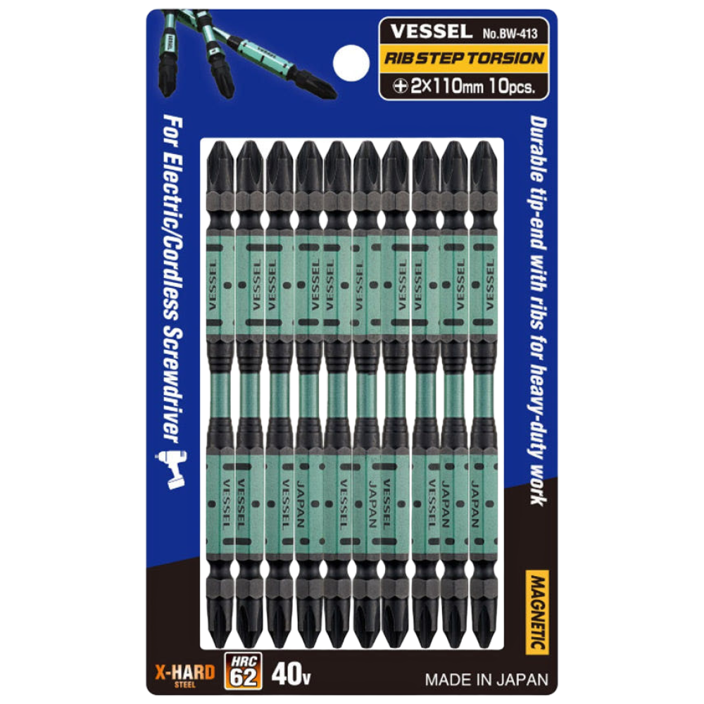 일제 베셀 블랙 리브 스텝 토션 비트세트 임팩용 십자 육각 110mm 10P BW-413, 1세트 29,500원