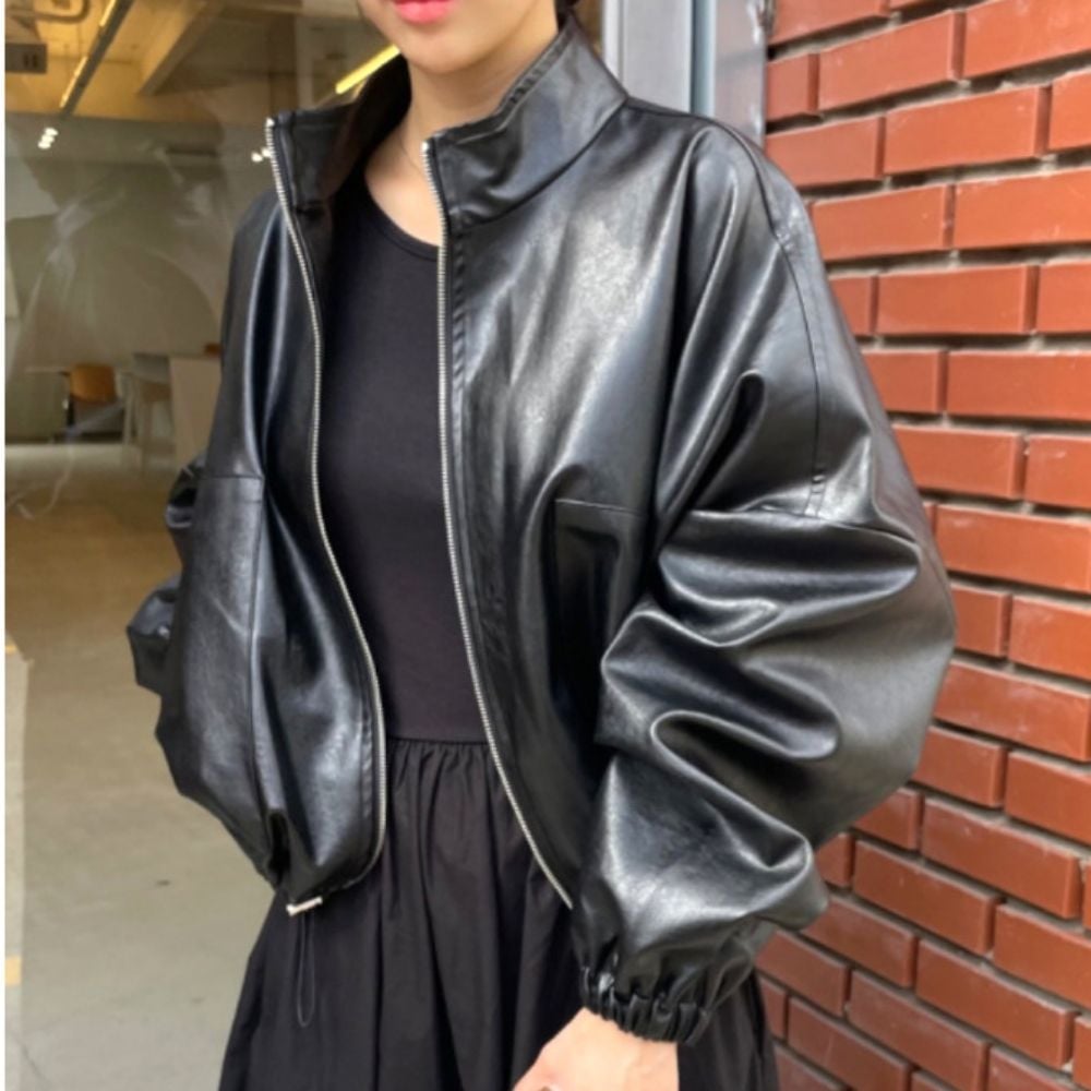 여성 오버핏 루즈핏 벌룬 레더 밑단조임 라이더 자켓 nys+913rY 41,390원