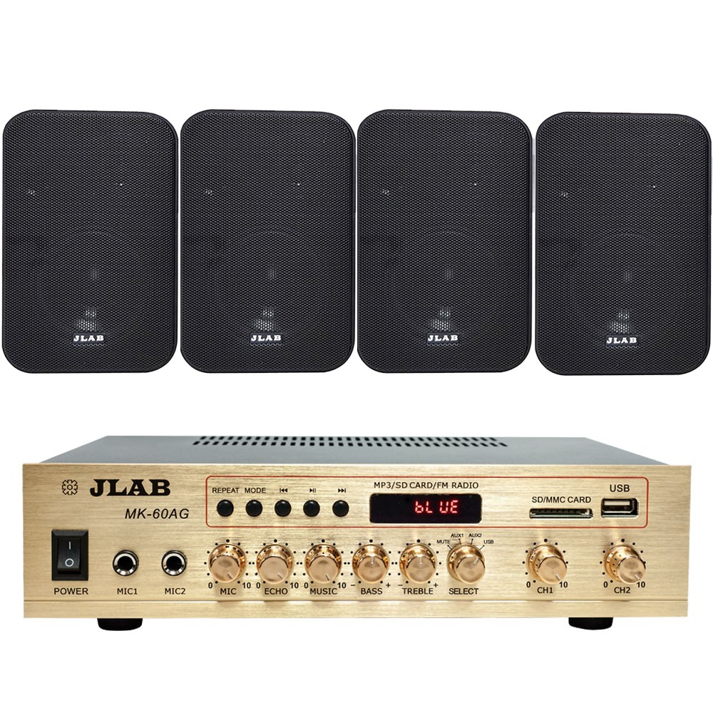 JLAB 블루투스 매장용 미니 앰프 스피커 MK-60AG 4인치 블랙 4개 [투명케이블 100M, RCA 3.5 케이블 포함] 199,000원