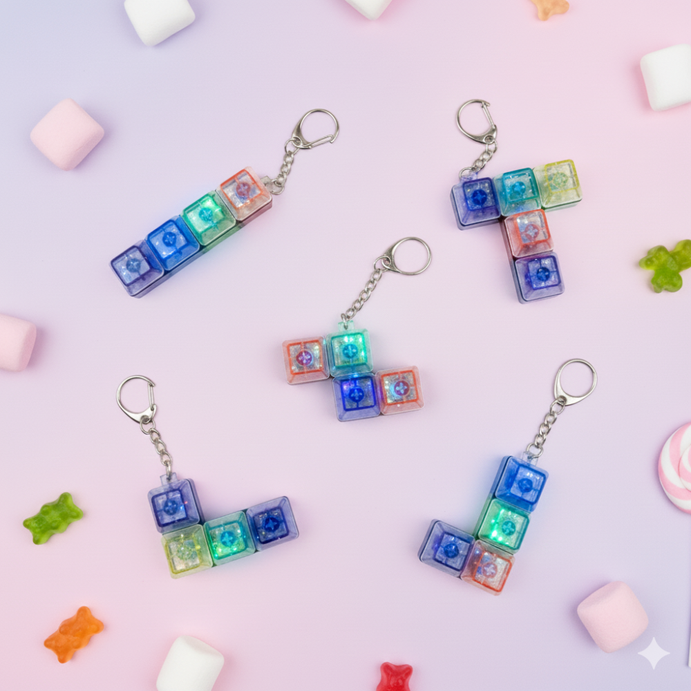 플리브 테트리스 딸깍이 키캡 불빛 클릭커 키링 5종, 1세트, 혼합색상 13,700원